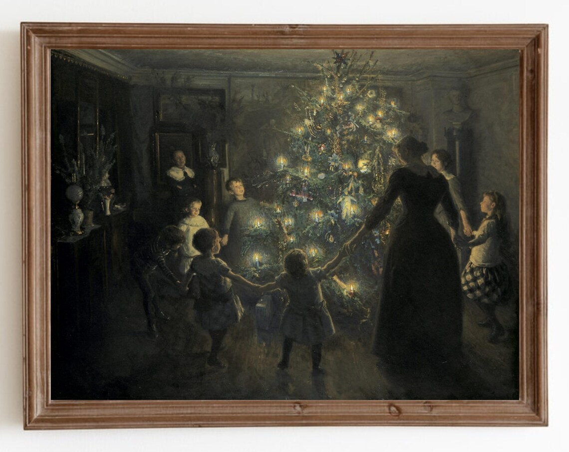 Christmas Tree Vintage Winter Painting Art Print