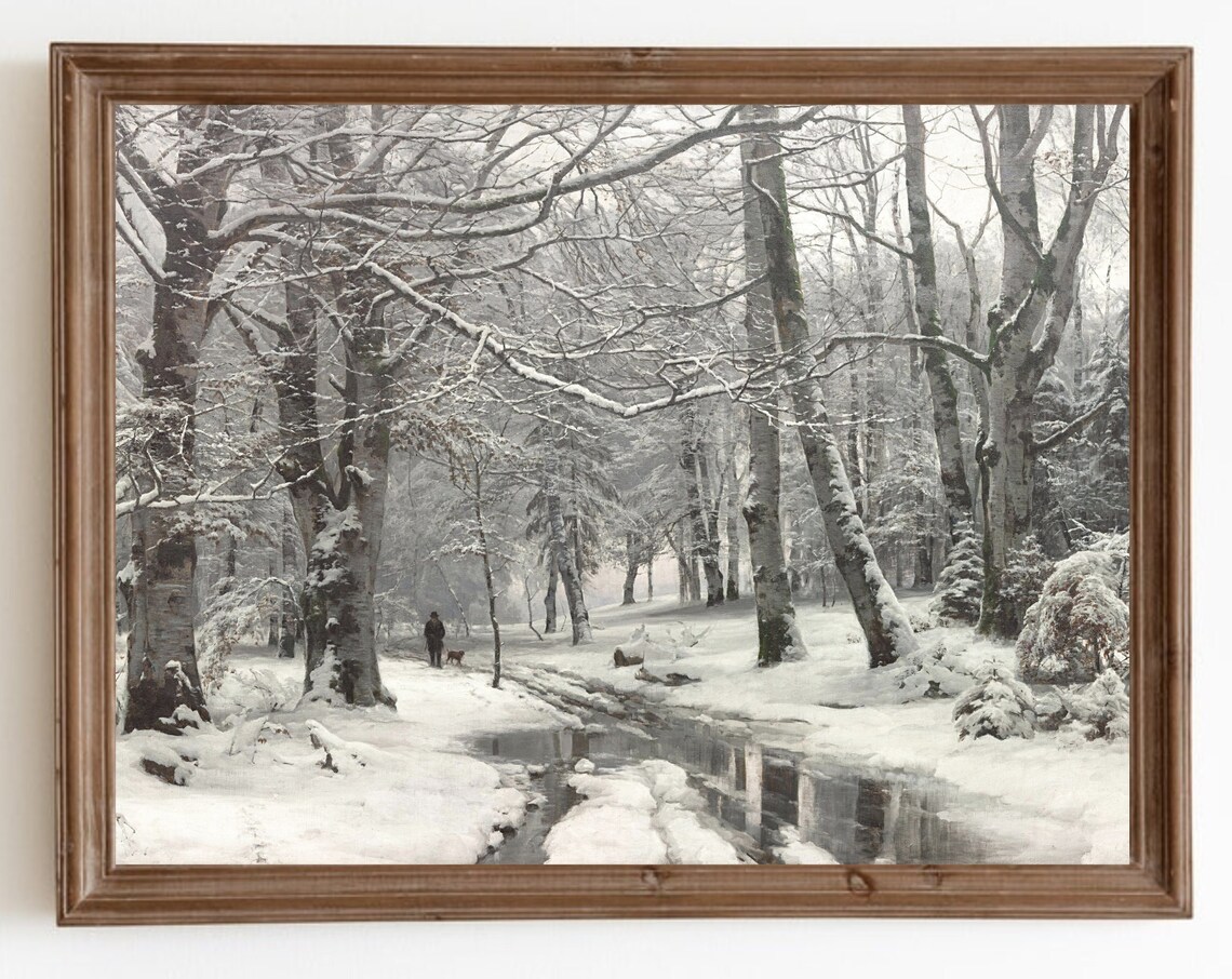Winter Landscape Vintage Snow-Covered Forest Art Print