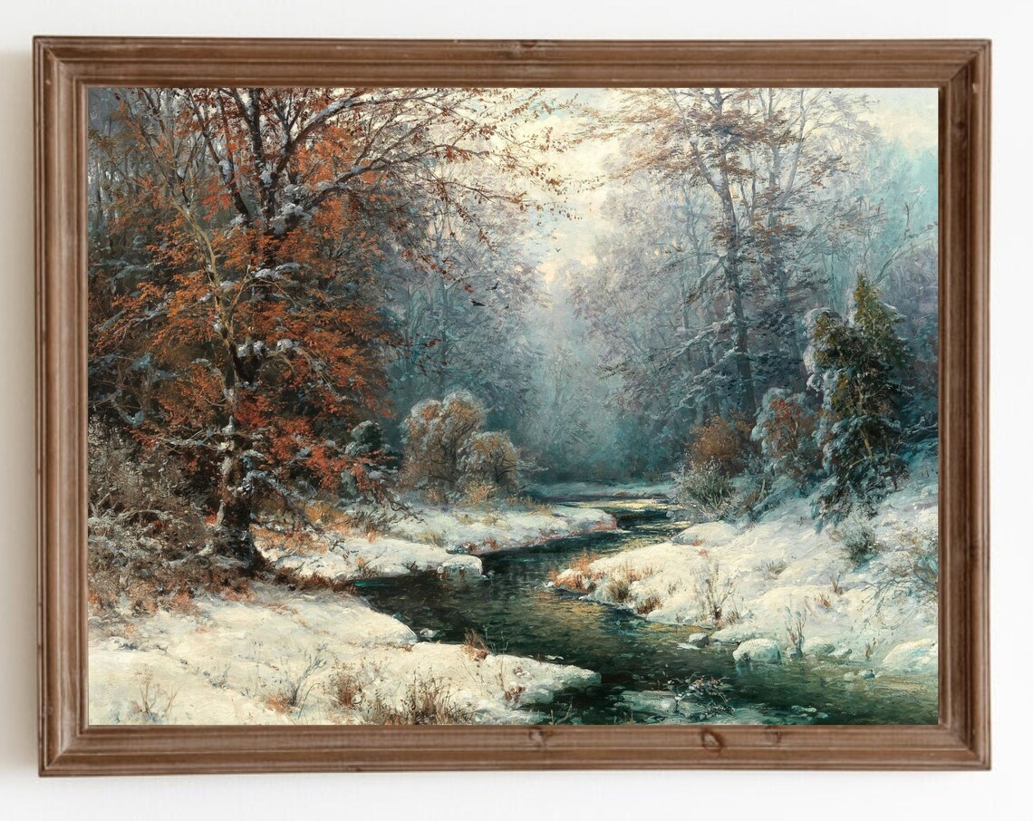 Winter Landscape Vintage Christmas Art Print