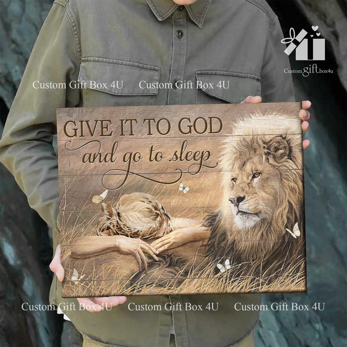 Give It To God And Go To Sleep Lion Resting Girl Quote Poster - Image 5