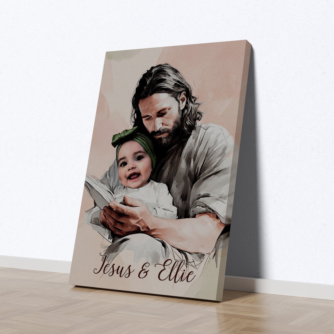 Jesus And Ellie Watercolor Custom Photo Portrait Of Child Poster - Image 3