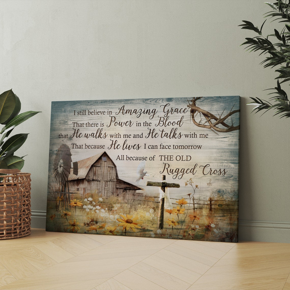 Amazing Grace Farmhouse Barn Rugged Cross Christian Faith Poster - Image 3