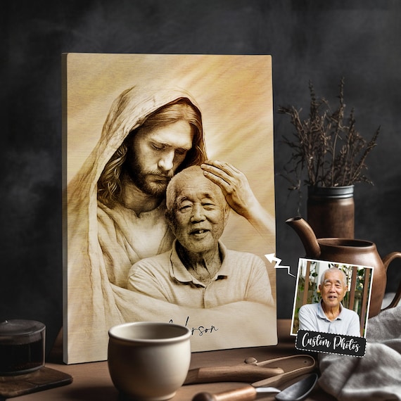 Jesus Blessing an Elderly Father Sepia Pencil Personalized Memorial Poster