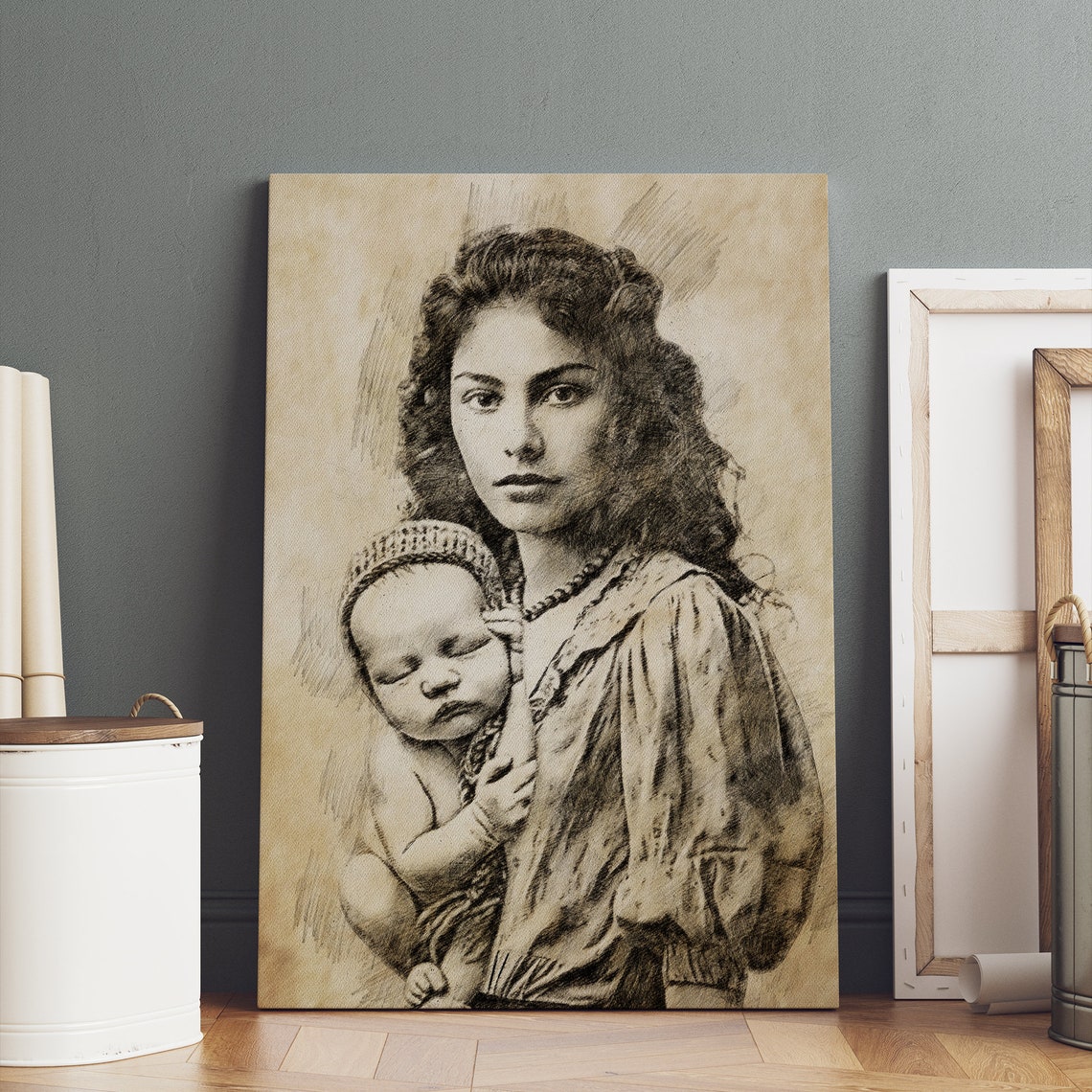 Add Deceased Loved Files Pencil Portrait With Grandmother Combine Images Merge Personalized Portrait Pencil Hand Drawing - Image 2