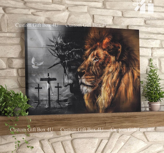 Lion Of Judah With Crucifixion Scene And Dove Christian Poster