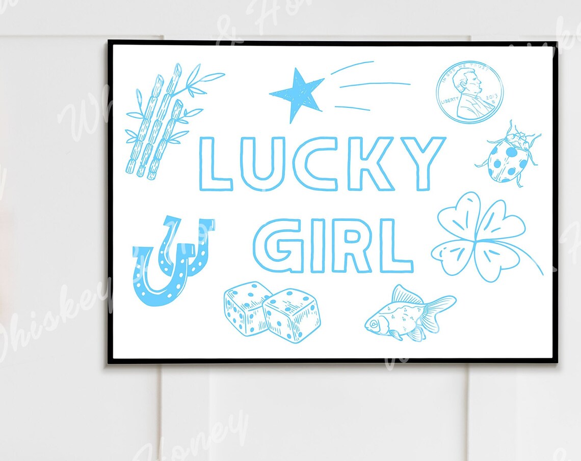 Lucky Girl Blue Lucky Charms Horseshoe Dice Clover Girl Poster - Image 4