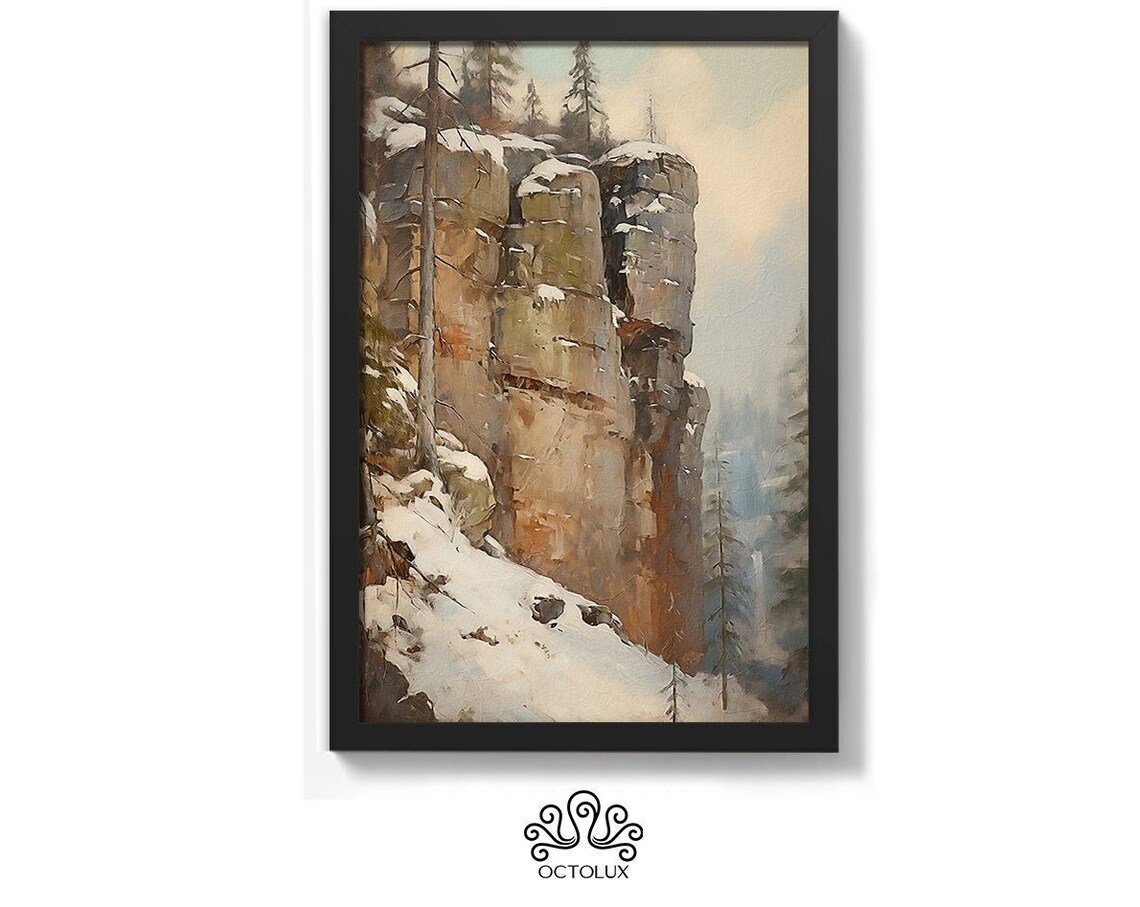 Western Cliffs, Vintage Style Christmas Art Print