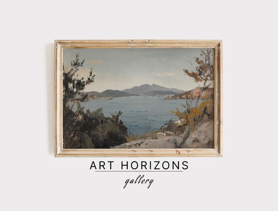 Sea And Mountains Print Moody Landscape Art Antique Oil Painting Aesthetic Cottagecore Decor Vintage Farmhouse Wall Art A266