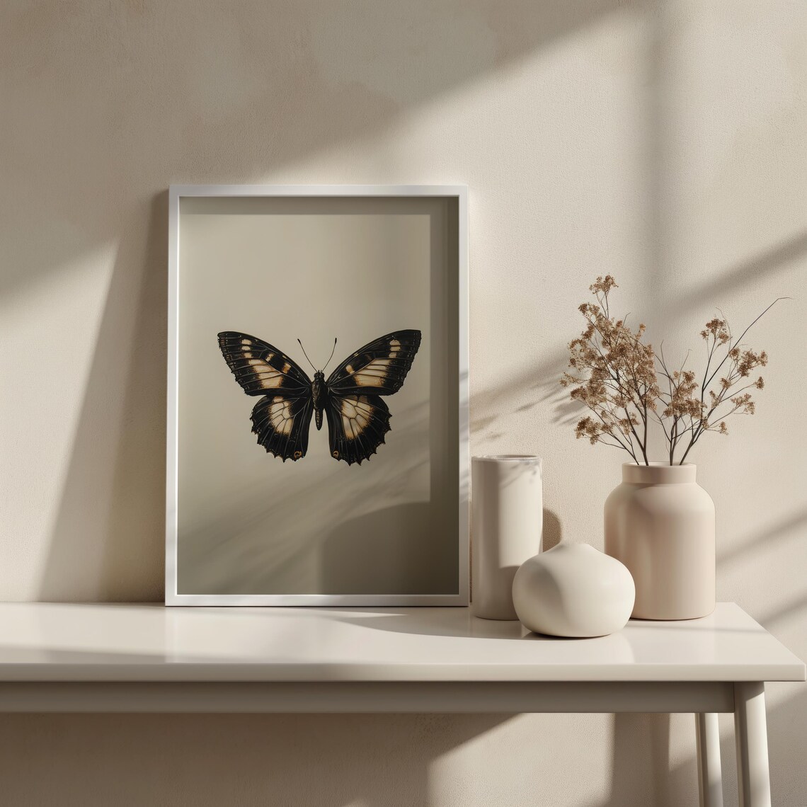 Black Cream Butterfly Vintage Antique Insect Sketch Neutral Art Poster - Image 4
