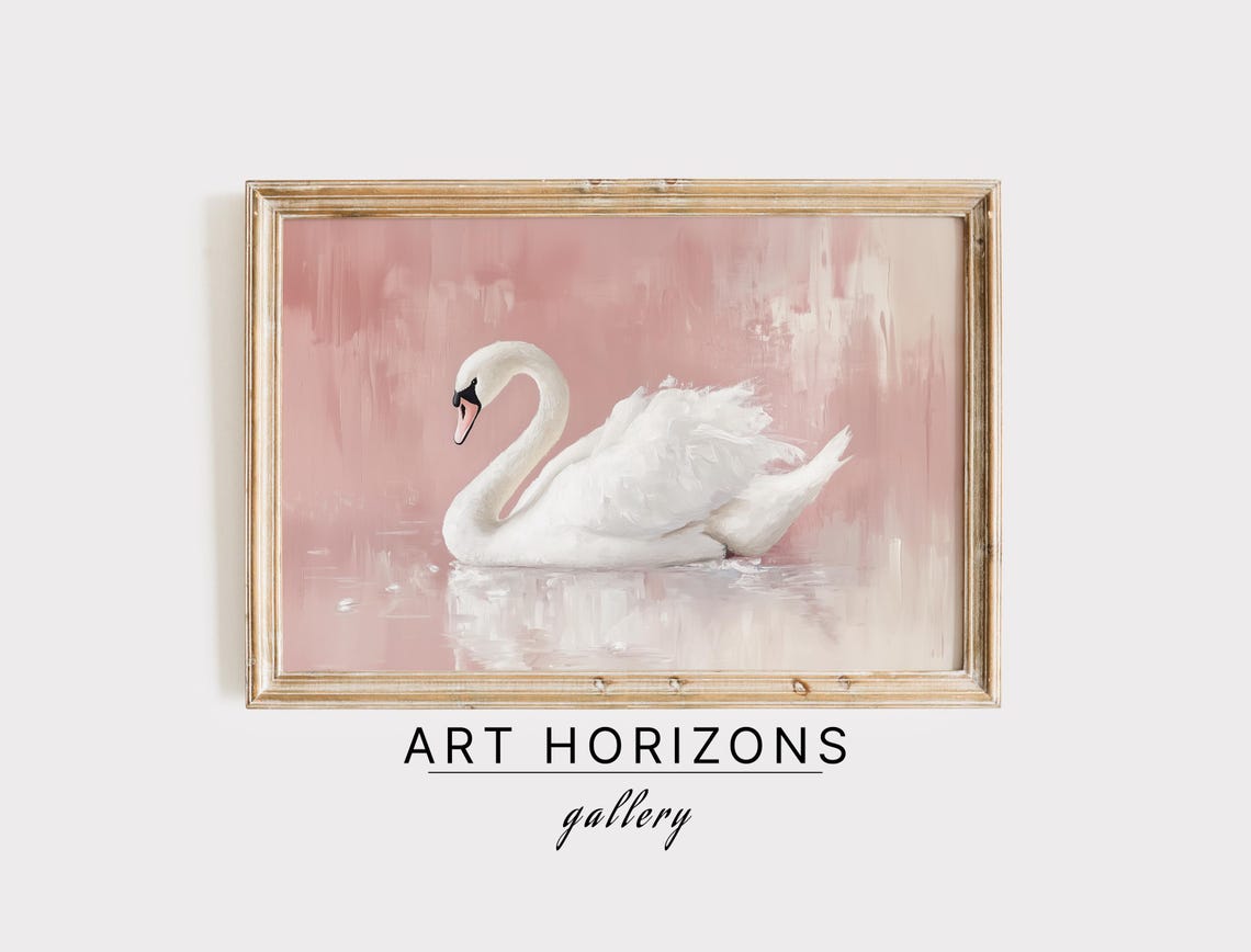 White Swan Blush Pink Background Soft Elegant Coquette Art Poster