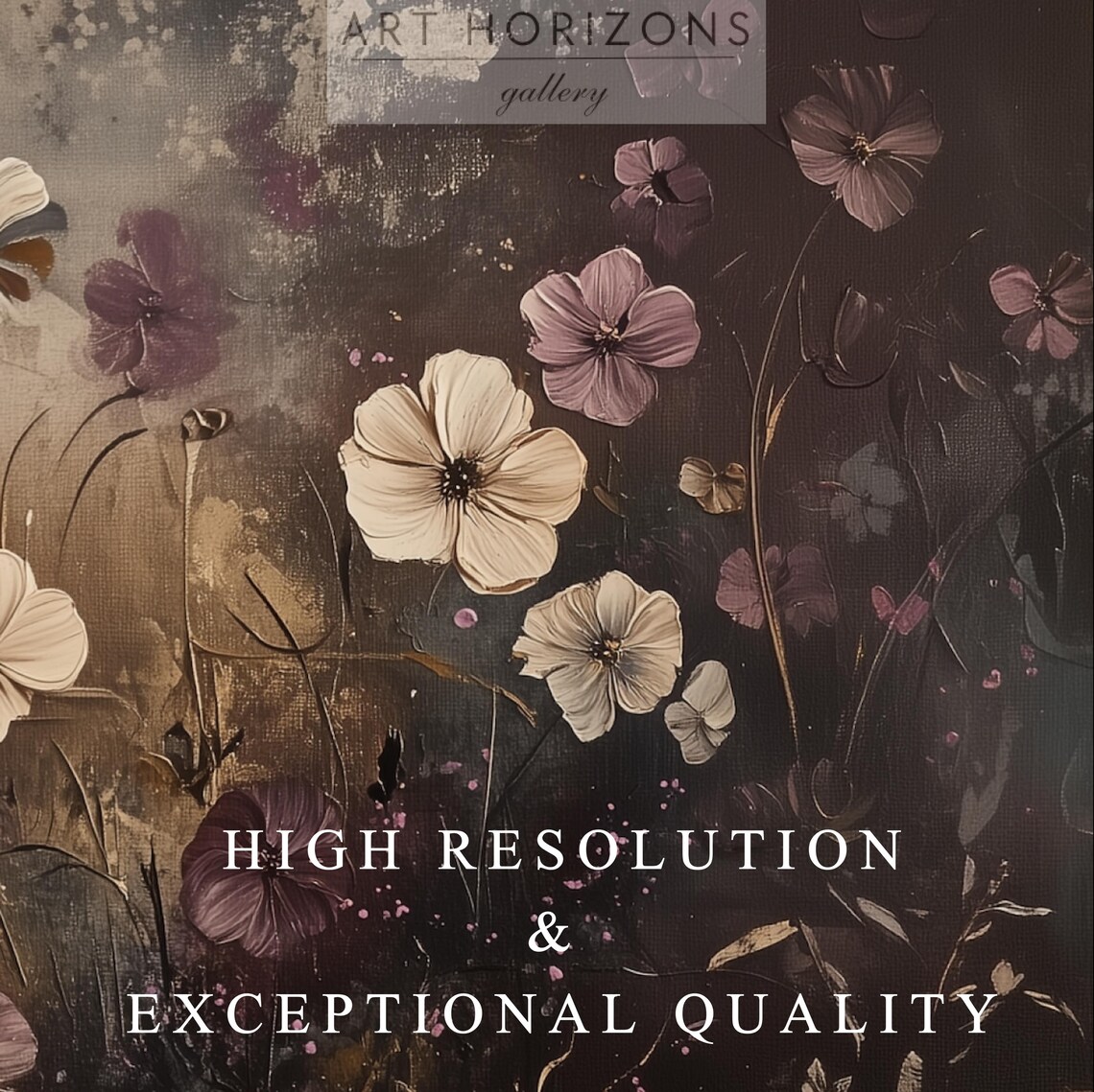 Dark Moody Wildflower Field At Night Misty Floral Oil Painting Poster - Image 3
