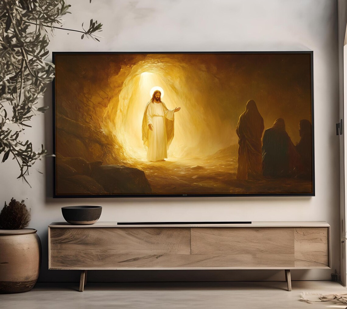 Jesus Leaving The Tomb He Is Risen Glowing Easter Resurrection Art Wall Poster - Image 4