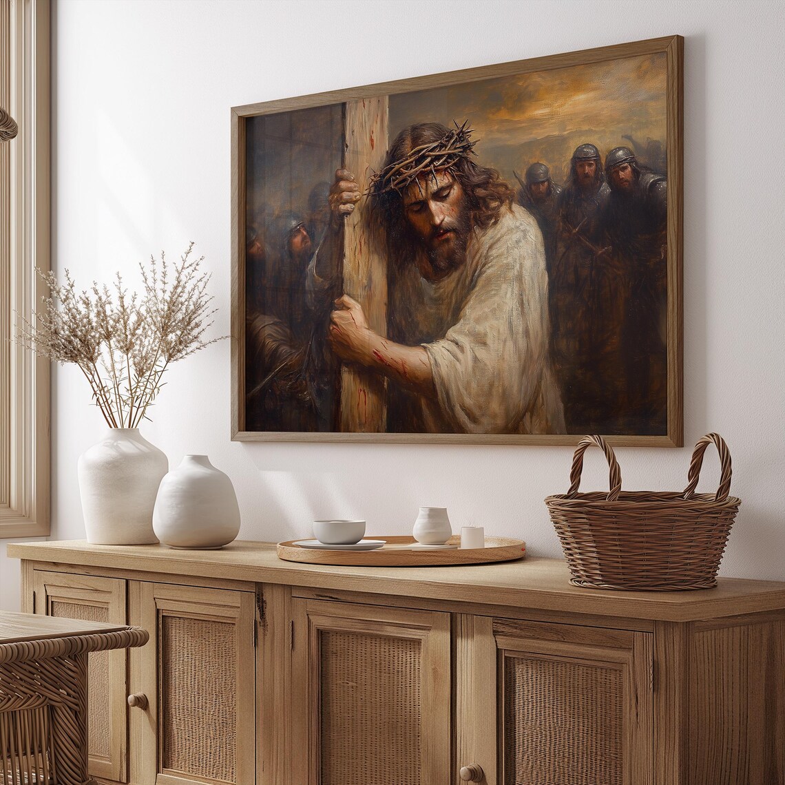 Jesus Christ Carrying Cross Calvary Crown Thorns Easter Christian Art Poster - Image 4