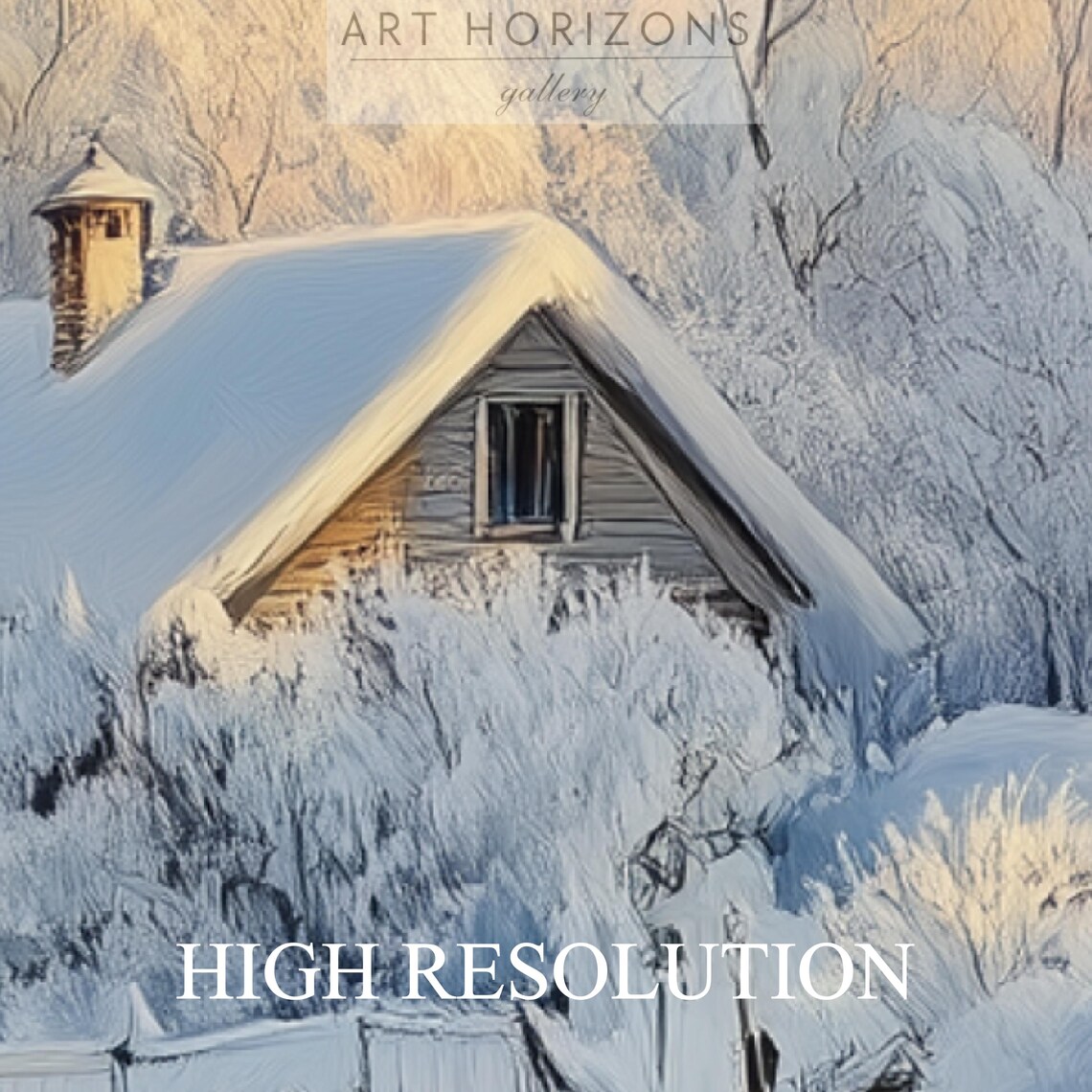 Snow-Covered Village at Golden Sunset Winter Landscape Travel Poster - Image 3