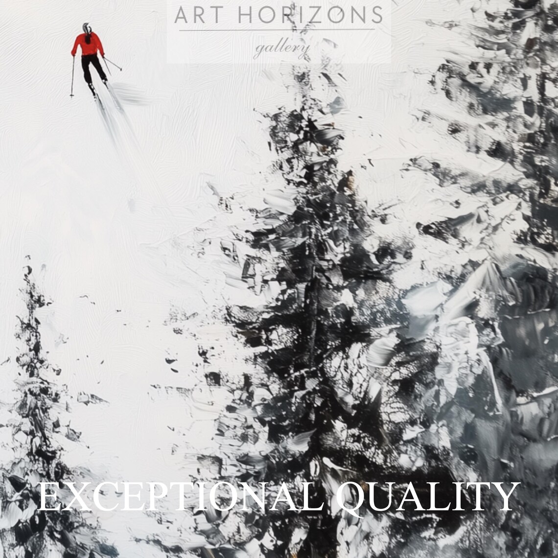 Skiers on Snowy Mountain Slope Aerial View Minimalist Ski Art Print - Image 3
