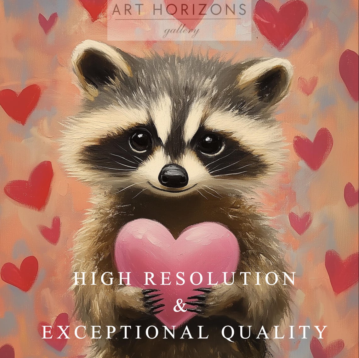 Romantic Gift For Her Raccoon Heart Oil Painting Valentines Wall Art Pink Day Decor Cute Animal Gifts Love Day Art A315 - Image 3