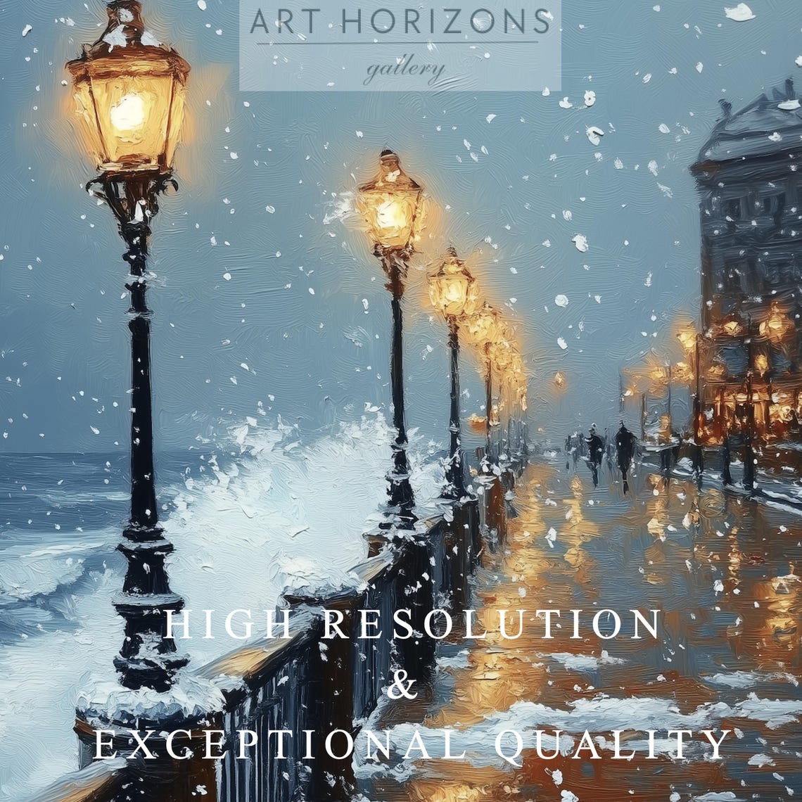Seaside Winter Promenade Walk Oil Painting Art Vintage Christmas Wall Art Landscape Decor For Winter Town Home Farmhouse Art Print A274 - Image 3