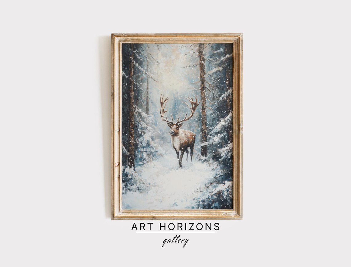 Majestic Reindeer In Snowy Pine Forest Winter Wildlife Poster