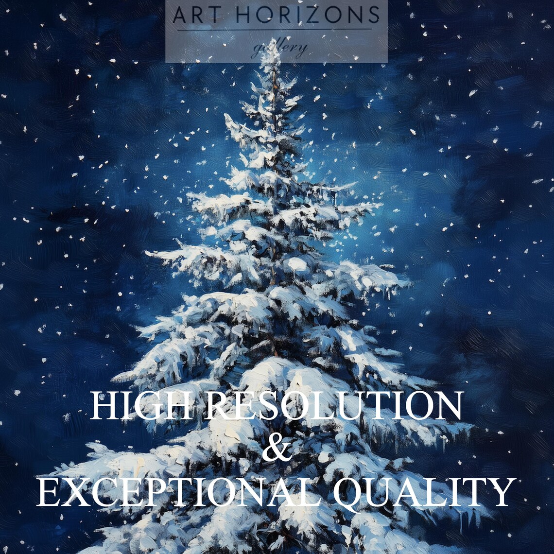 Snowy Pine Tree Starry Night Winter Oil Painting Holiday Decor Poster - Image 3