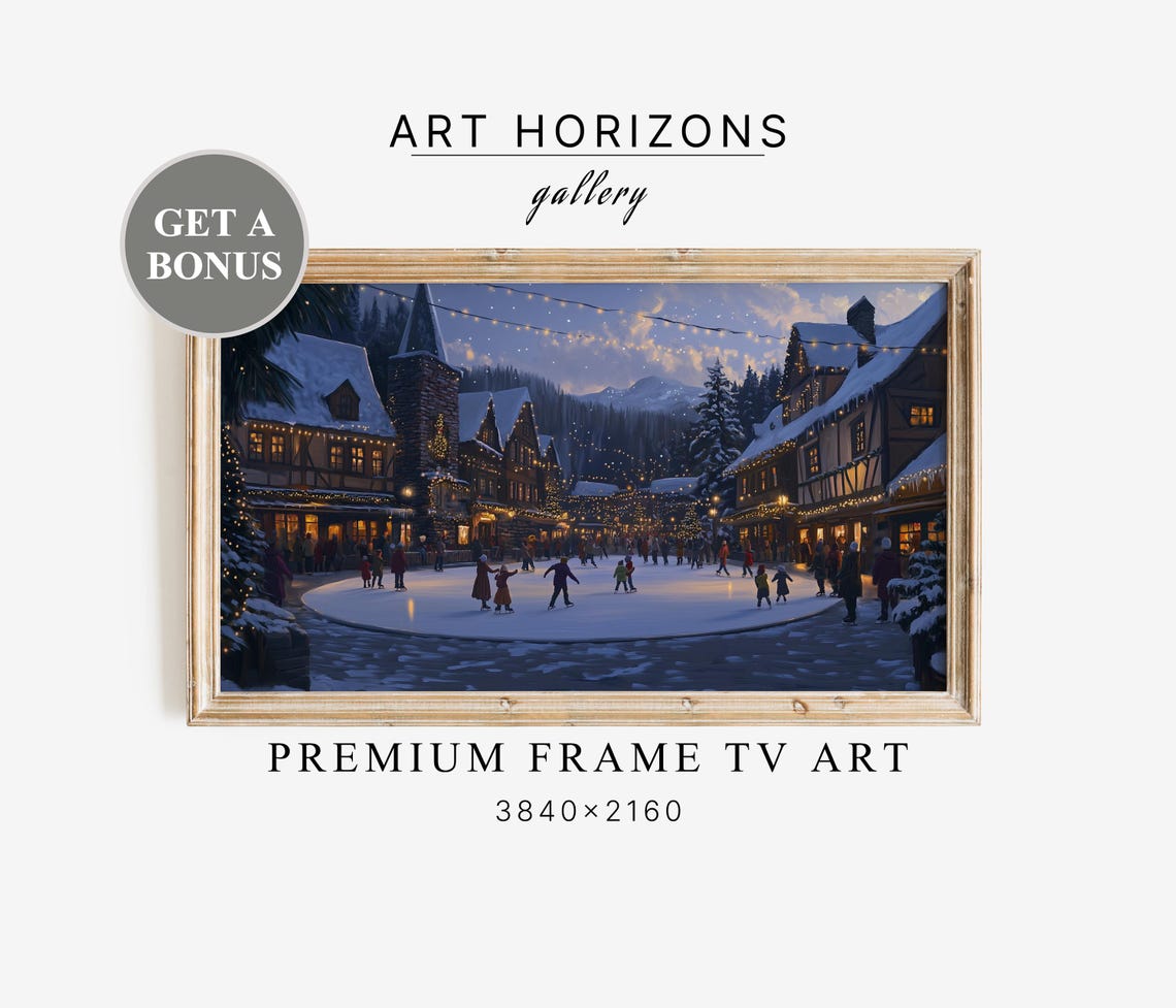 Christmas Snowy Village Christmas Tv Art Christmas Frame Tv Art Winter Skates Print For Tv Farmhouse Holiday Tv Frame Art Tv11