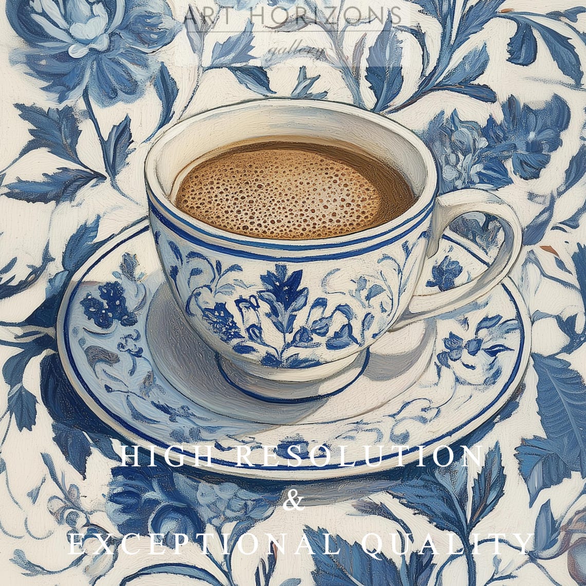 Blue And White Porcelain Coffee Cup On Floral China Pattern Art Poster - Image 3