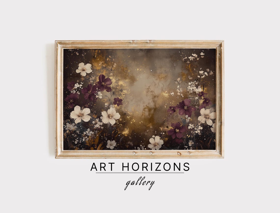 Burgundy And Cream Flowers With Golden Light Dark Floral Art Poster