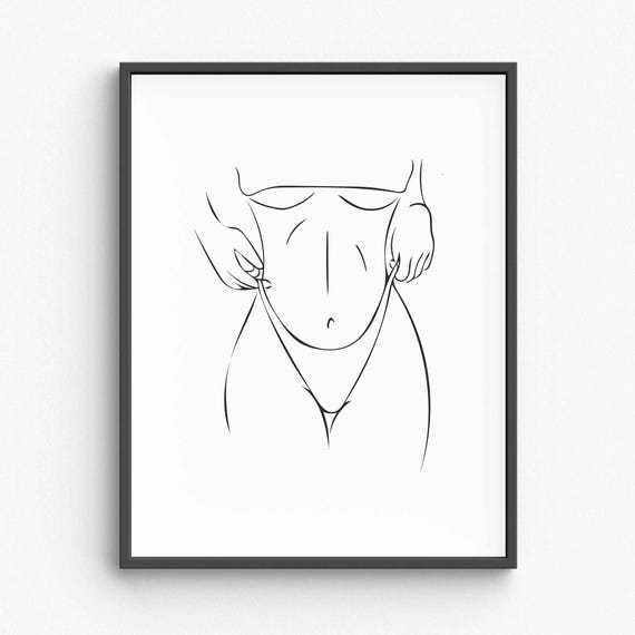 Erotic Line Art Print Women Underware Nudity Drawing Nude Minimalist Wall Bedroom