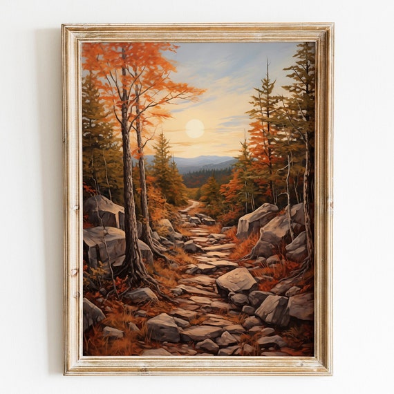 Vintage Autumn Landscape Painting Fall Home Decor Autumn Painting Autumn Decor Rustic Fall Decor Moody Wall Art Mountain Wall Art Autumn