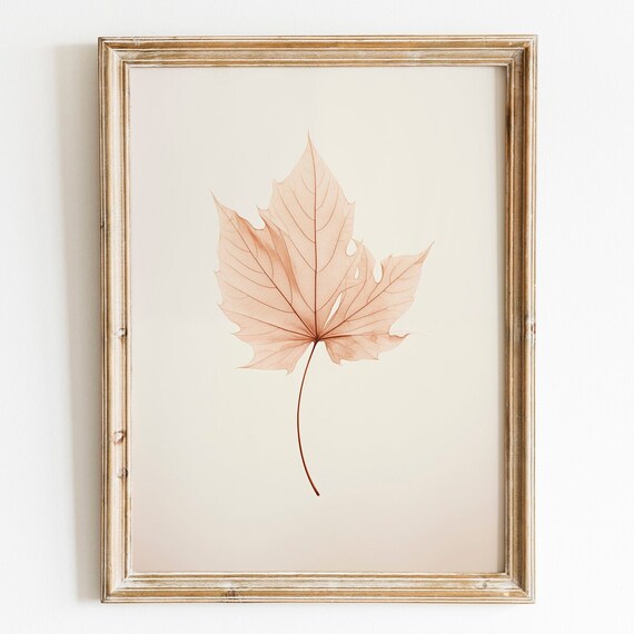 Translucent Maple Leaf On Warm Beige Minimalist Autumn Botanical Poster Art