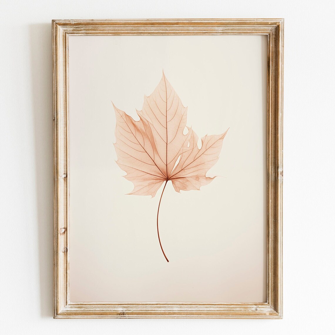 Translucent Maple Leaf On Warm Beige Minimalist Autumn Botanical Poster Art