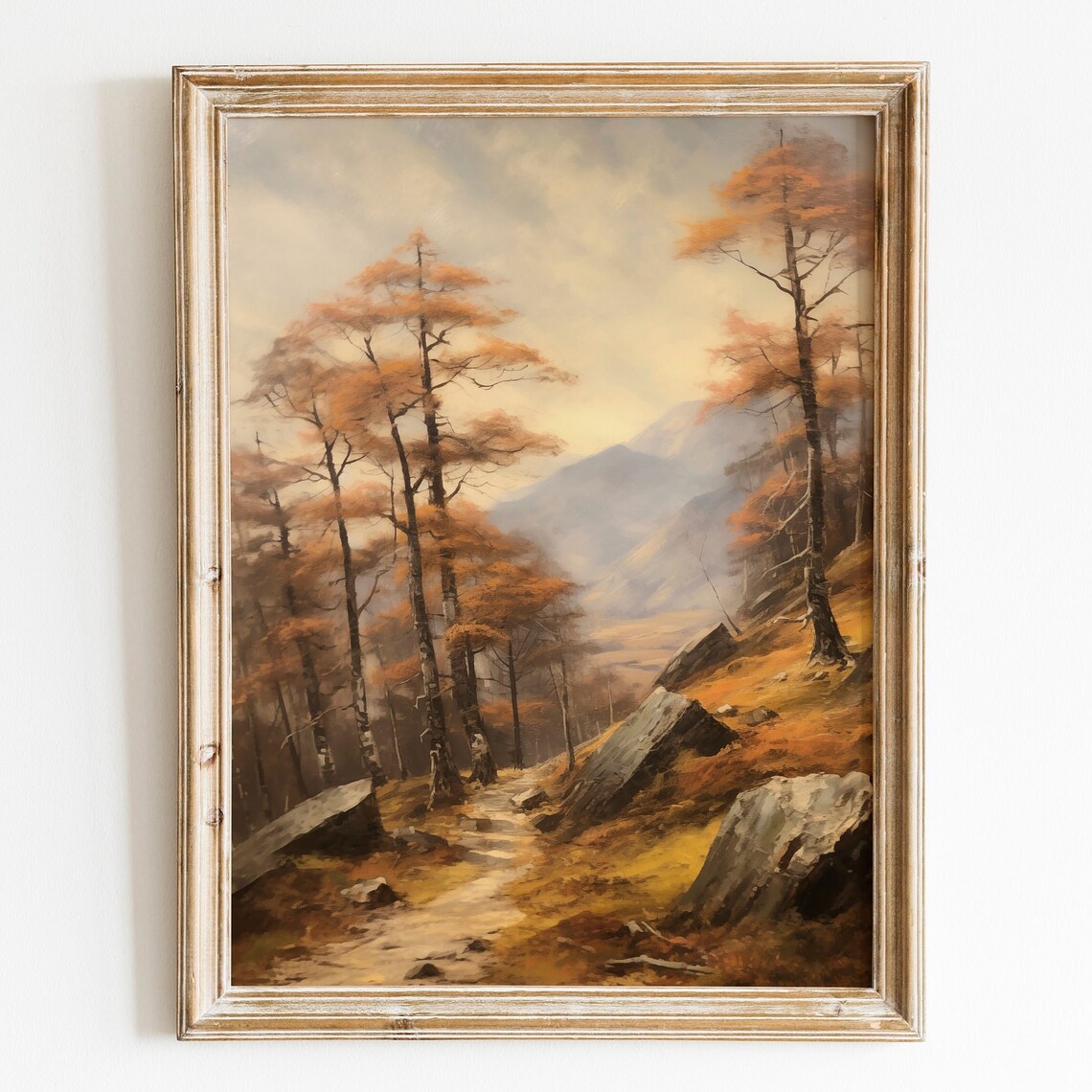 Autumn Mountain Path Birch Trees Golden Valley Vintage Wall Art