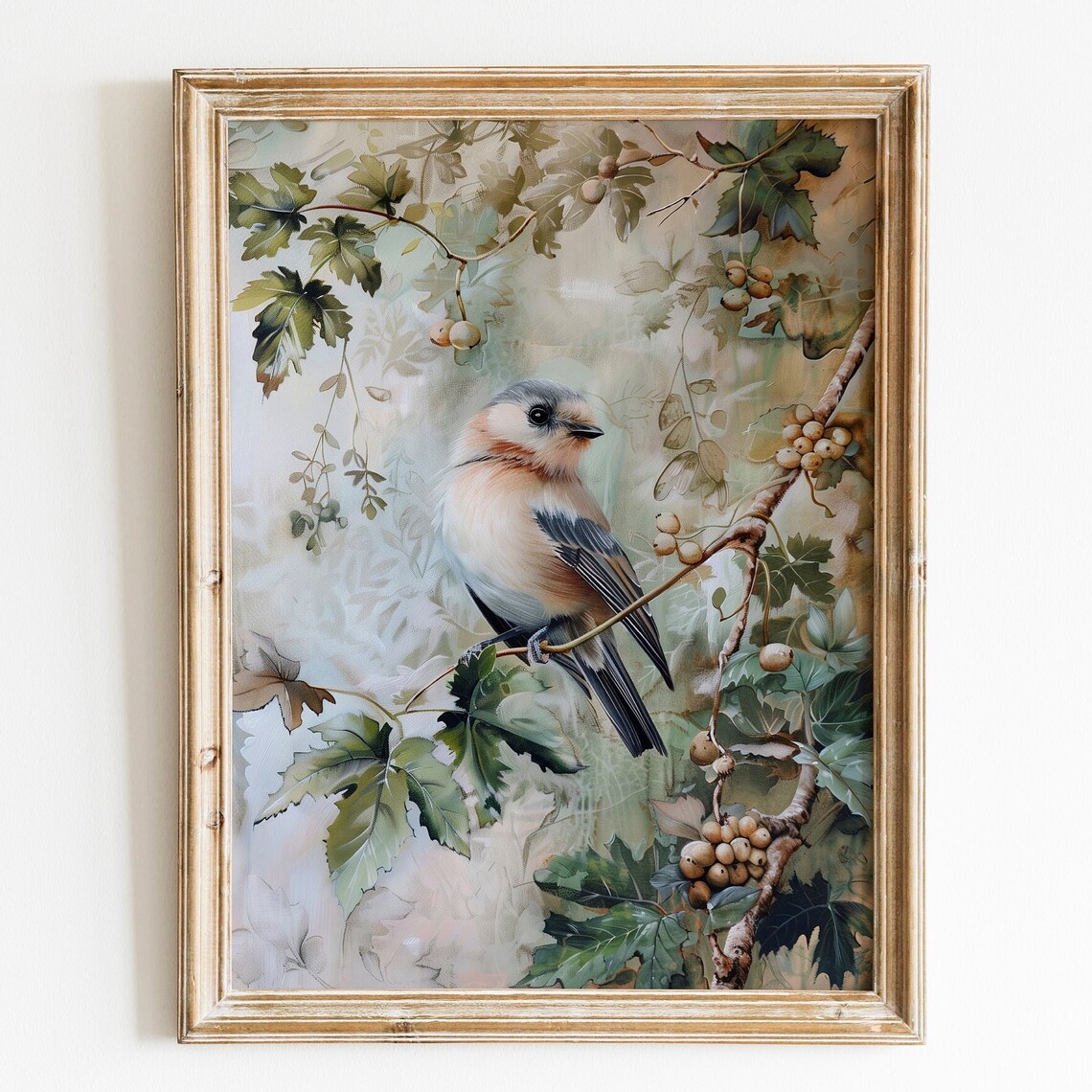 Farmhouse Bird Nursery Wall Art Vintage Girls Room Print Spring Flower Oil Painting Rustic Cottagecore Nature Animal Artwork