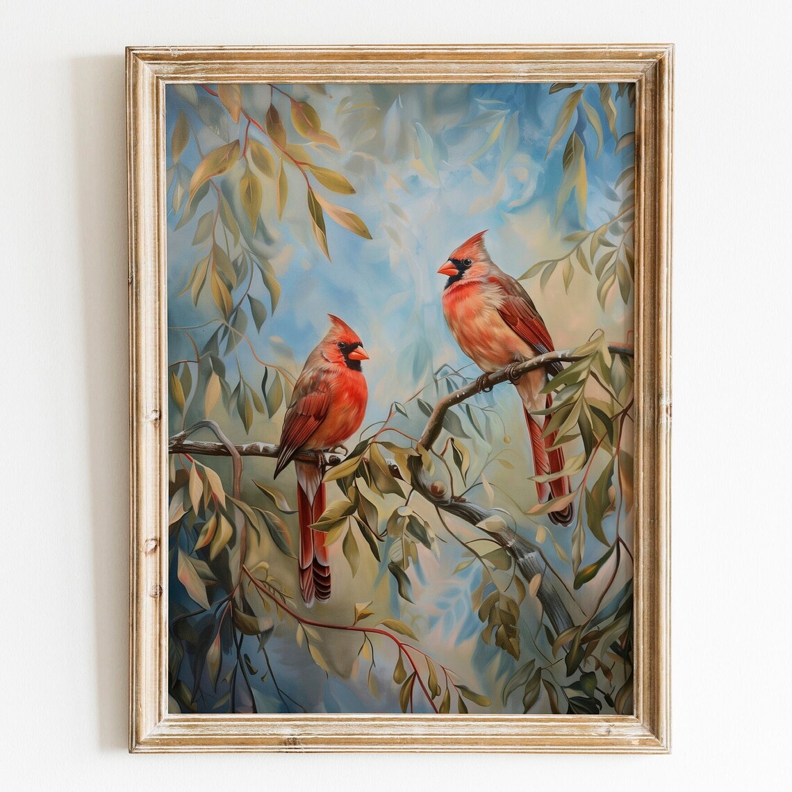Vintage Cardinal Bird Art Print, Farmhouse Rustic Country