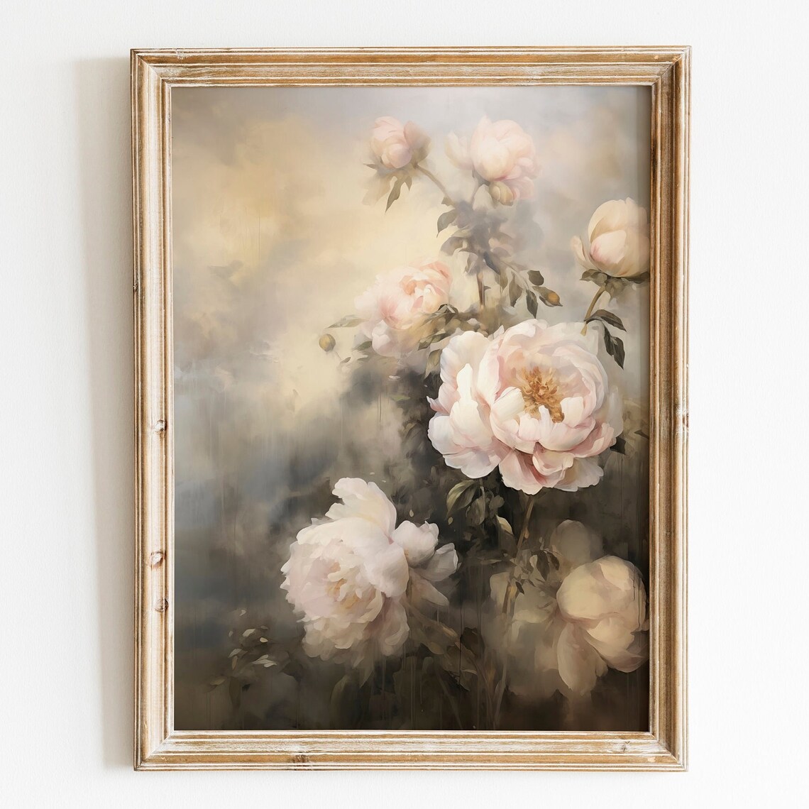 Soft Pink Peony Oil Painting Vintage Floral Neutral Wall Art