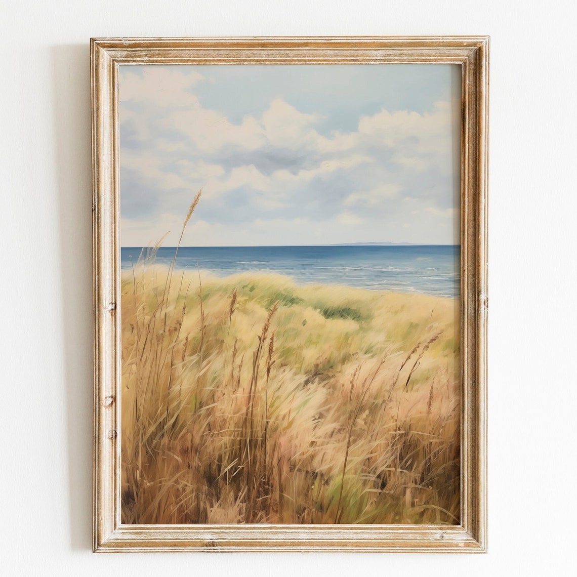 Golden Beachgrass Dunes With Blue Ocean And Cloudy Sky Poster