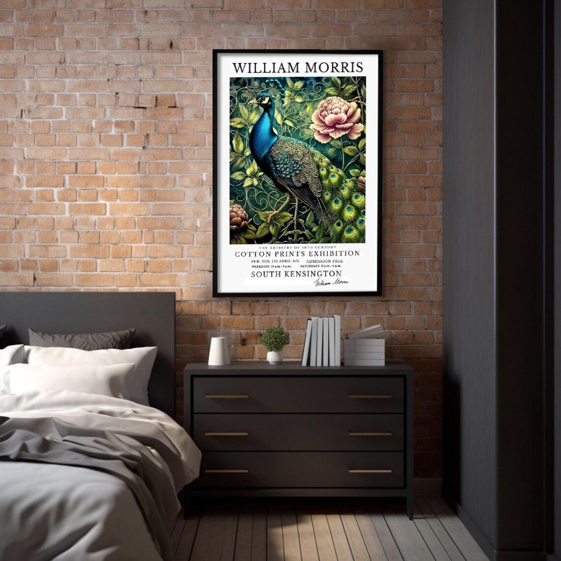 William Morris Peacock Green Peony Chinoiserie Cotton Prints Art Poster - Image 2