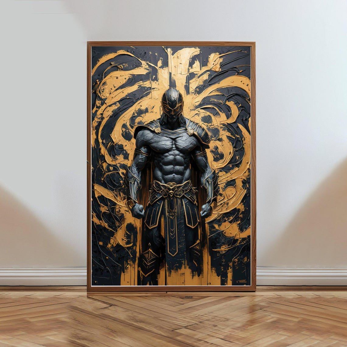 Dark Armored Warrior Black Gold Fantasy Knight Epic Battle Poster