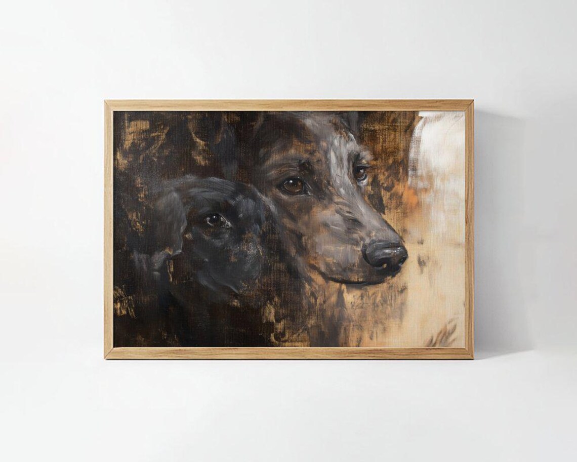 Soulful Black Dog Portrait Moody Oil Painting Pet Art Poster