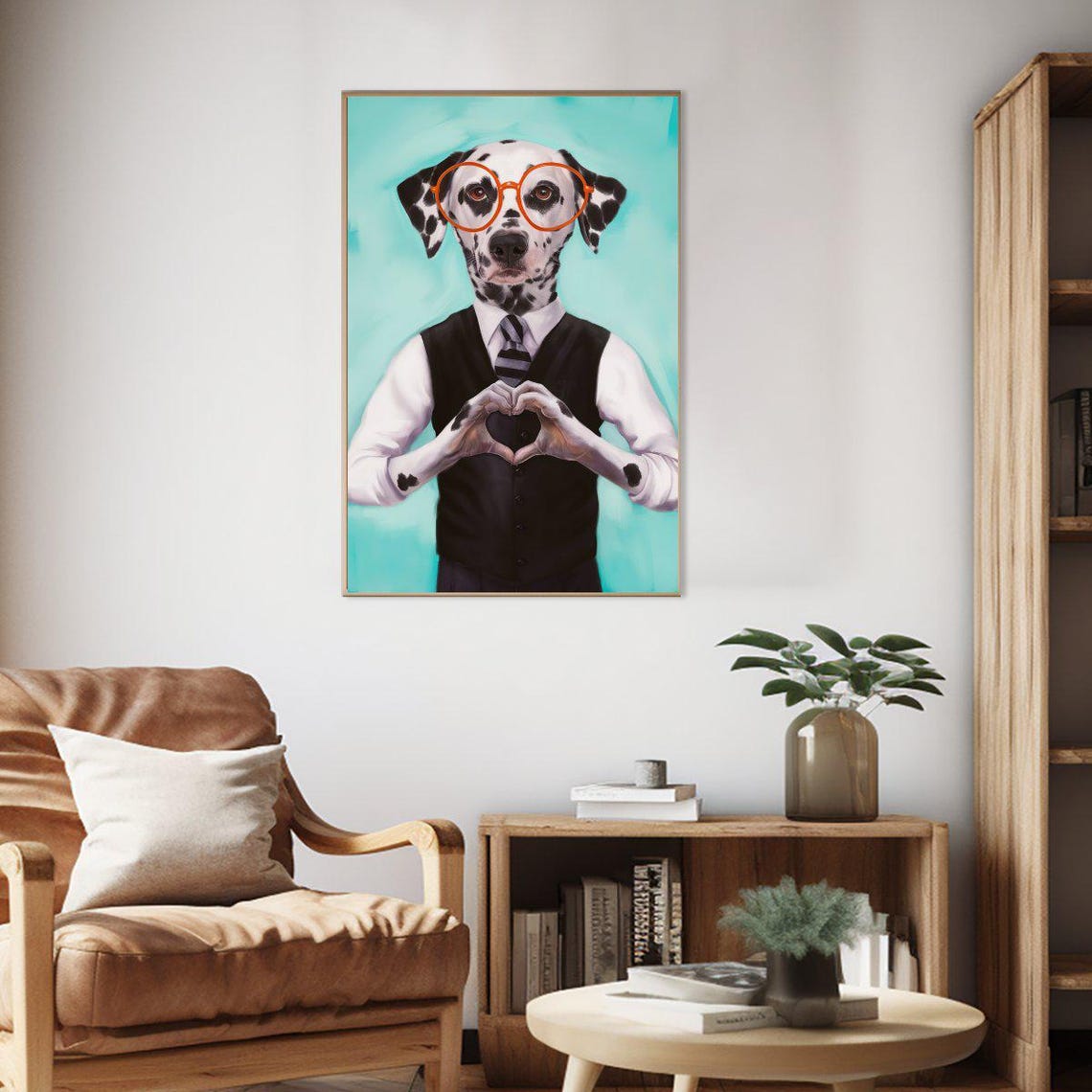 Dalmatian Dog in Vest and Glasses Making Heart Gesture Poster - Image 2