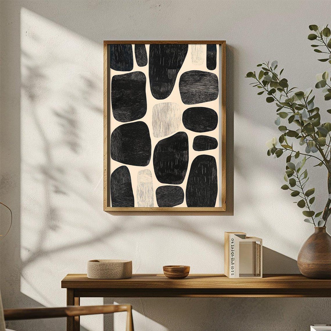 Black Stone Shapes Cream Background Organic Modern Abstract Poster - Image 3