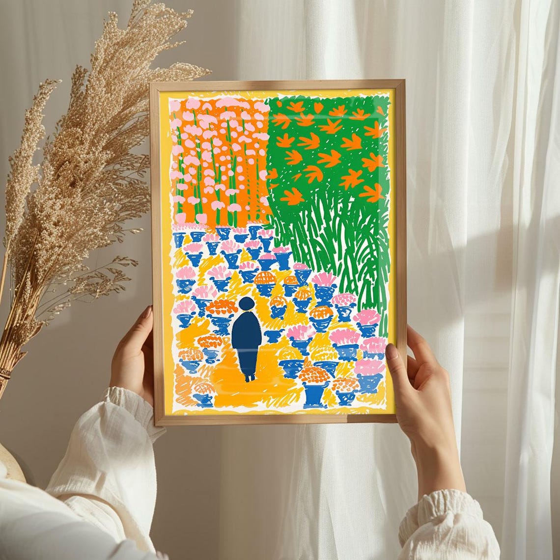 Bright Colorful Flower Garden Pathway Naive Style Painting Poster - Image 3