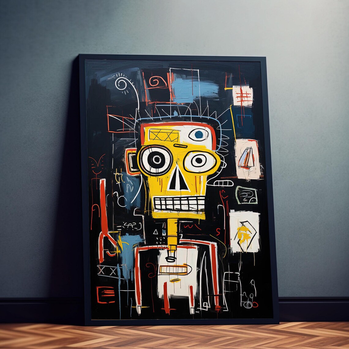 Yellow Skull Figure Dark Neo Expressionist Street Art Poster - Image 3
