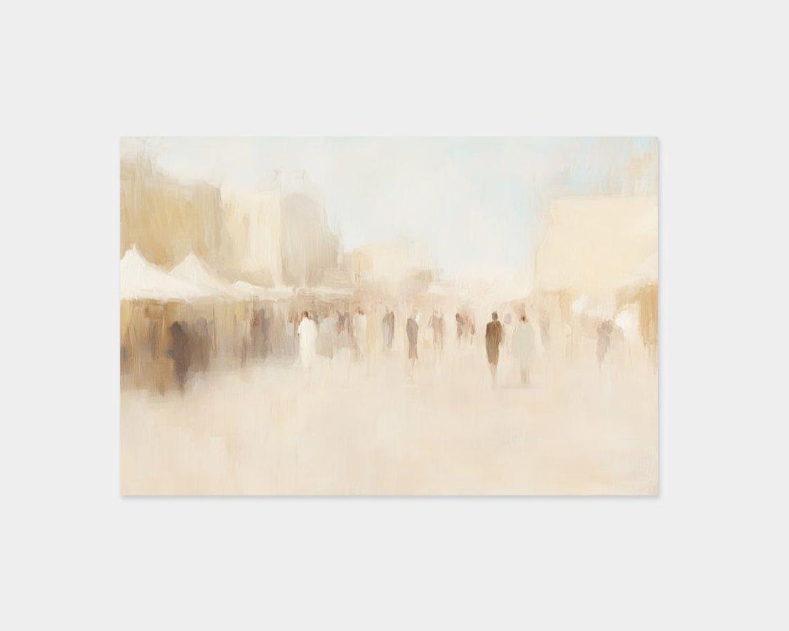 Soft Cream Abstract Crowd Impressionist Blur Neutral Tones Poster - Image 2