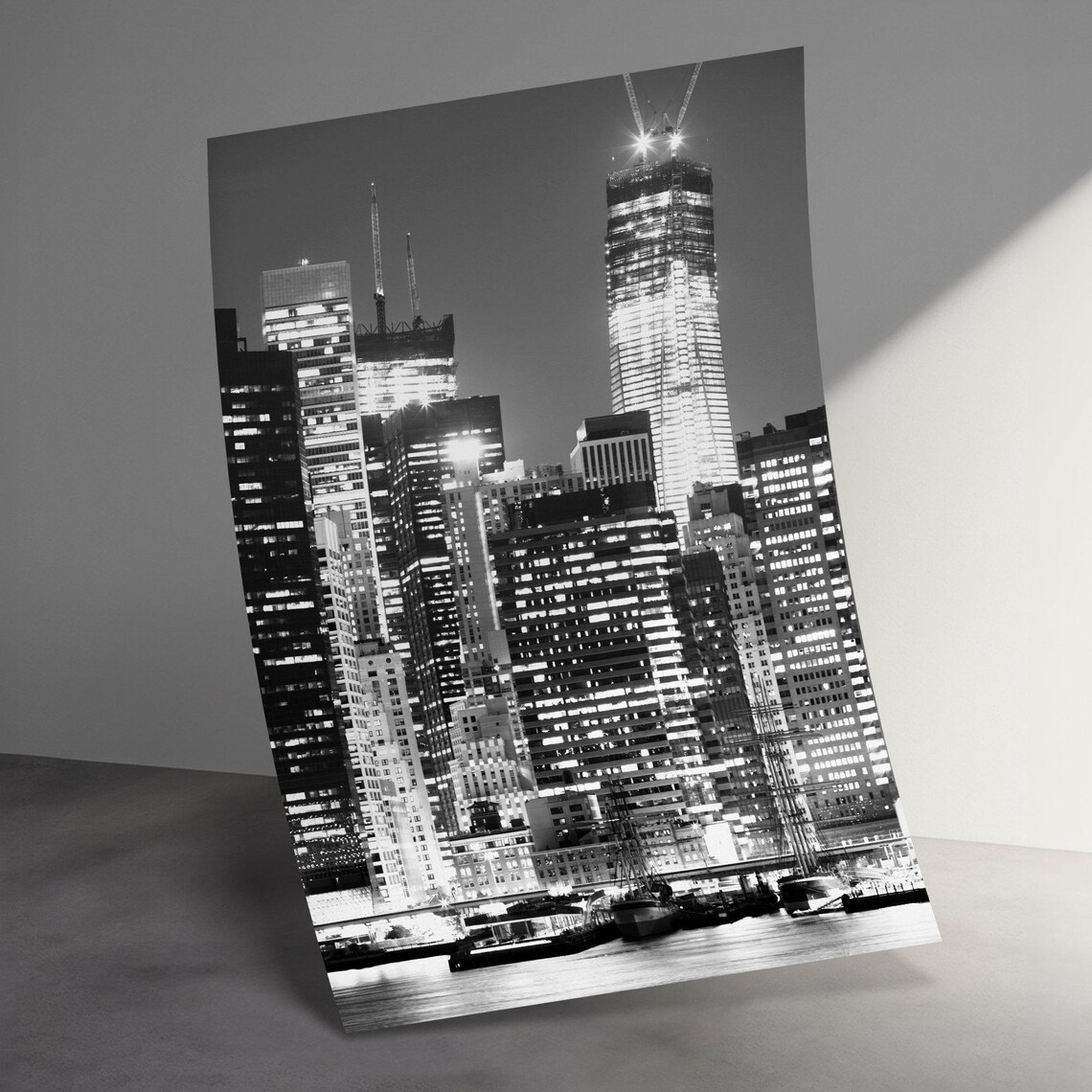 New York City Skyline At Night Black White Urban Photography Poster - Image 3