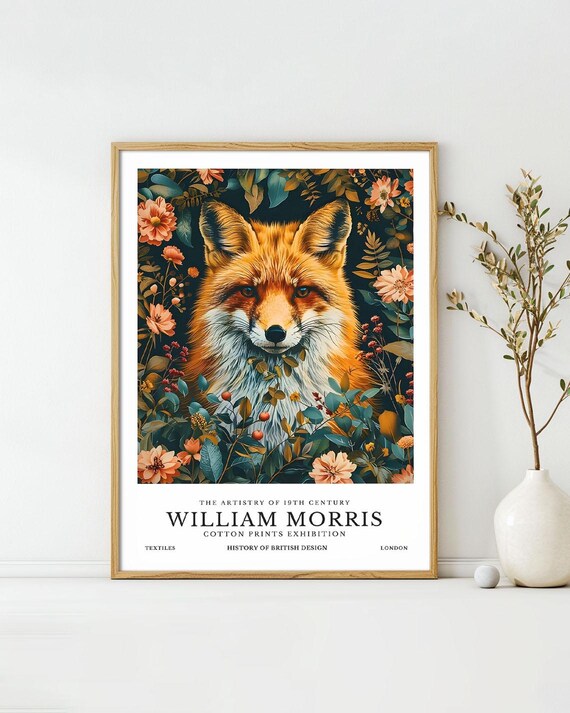 William Morris Fox Portrait Wildflowers Cotton Prints Exhibition Poster