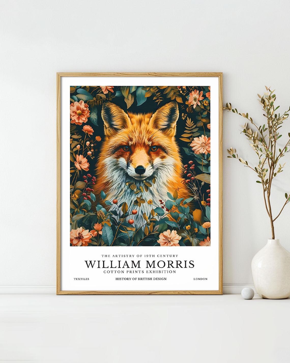 William Morris Fox Portrait Wildflowers Cotton Prints Exhibition Poster