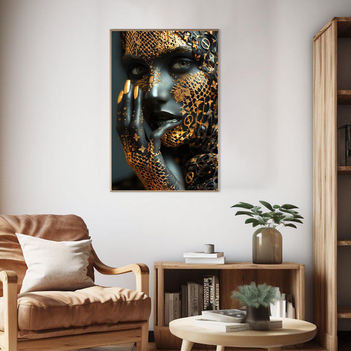 Dark Luxurious Black And Gold Lace Mask Beauty Portrait Poster - Image 2