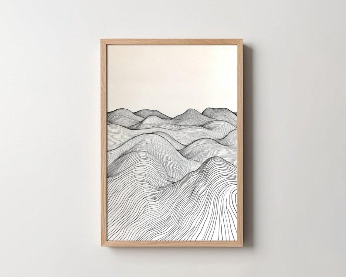 Minimalist Line Art Mountains Fine Black Lines Modern Scandi Poster