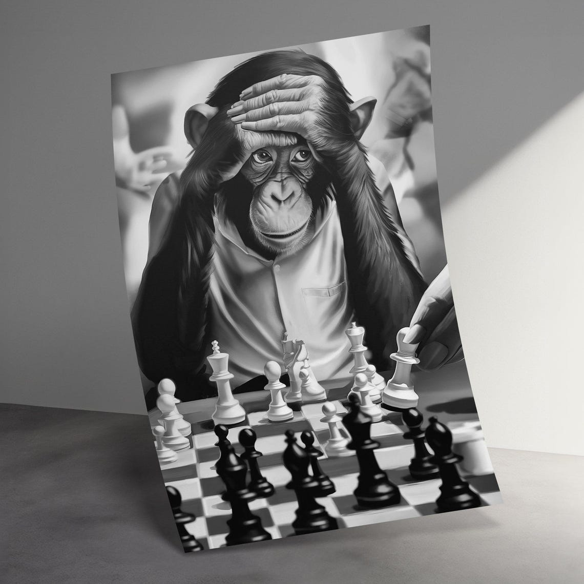 Monkey Playing Chess Deep In Thought Funny Animal Art Poster - Image 3