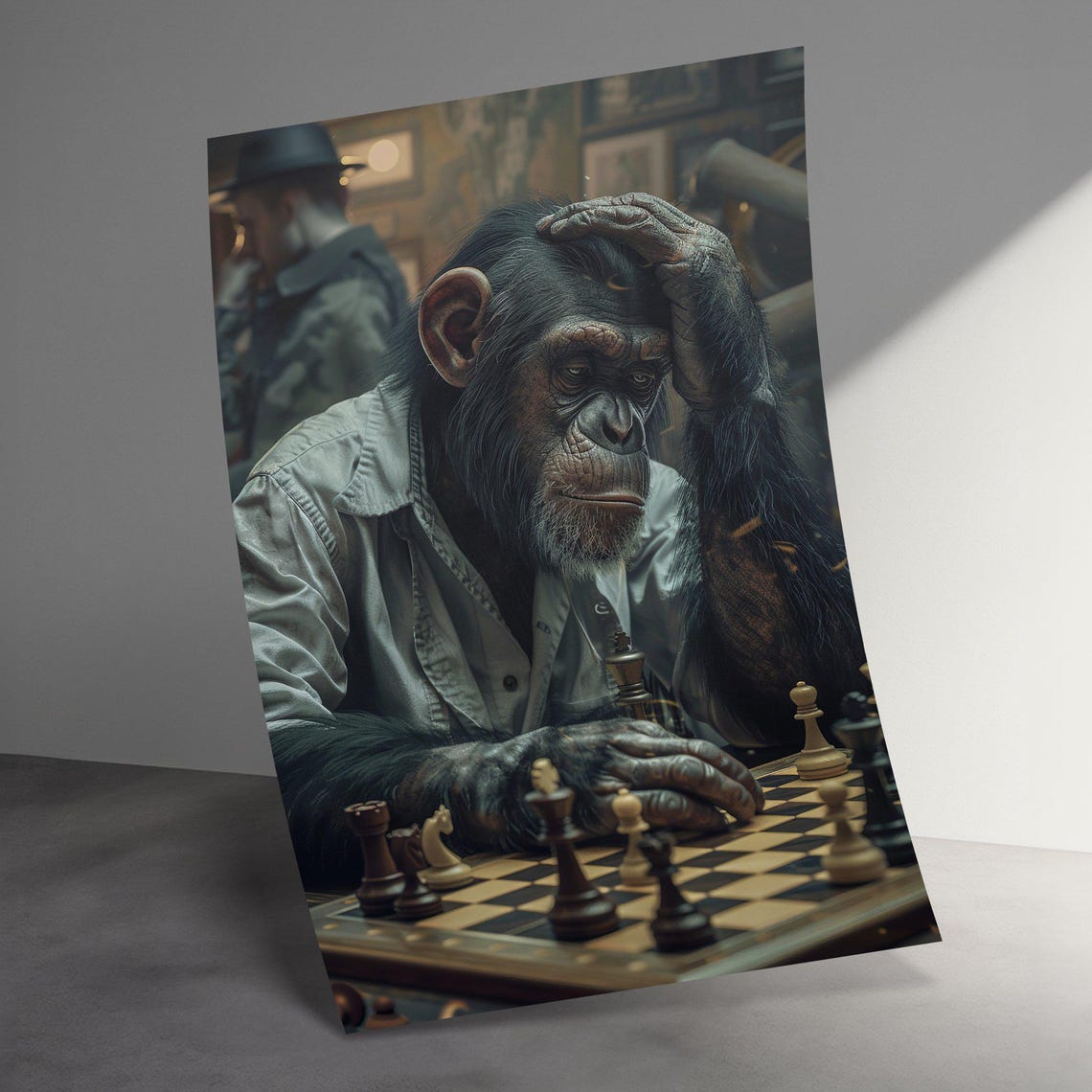 Stressed Chimpanzee Chess Player Funny Frustrated Ape Art Poster - Image 3